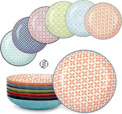 Produktbild von 6-teiliges Keramik Teller-Set, Nudelteller mit Tiefspiegel, Ø 21 cm