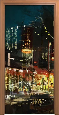 Produktbild von Türposter 90x200 cm Türaufkleber Türtapete Türfolie Klebefolie Stadt Straße Nacht Menschen modern