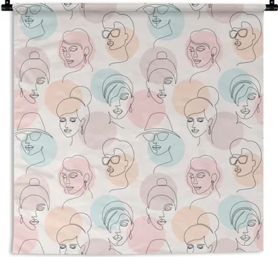 Produktbild von MuchoWow® Wandteppich Wandbehang Frauen - Pastell - Strichzeichnungen - Muster 150x150 cm Tapisserie Dekoration Wandtuch - Wohnaccessoires - Modernes
