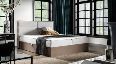 Produktbild von Kontinentales Bett 160x200 CHANTELLE 5 - dunkle Eiche / helles Grau 2 + GRATIS Matratzenauflage