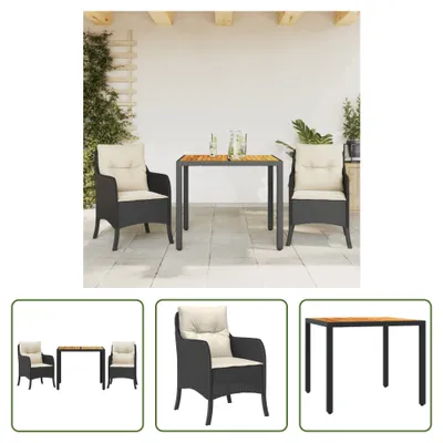 Produktbild von The Living Store 3-tlg. Garten-Essgruppe mit Kissen Schwarz Poly Rattan