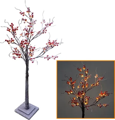 Produktbild von Dekorativer LED-Baum mit roten Beeren, 120 cm hoch, für Innen- und Außenbereich