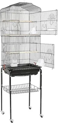 Produktbild von Famanu Vogelkäfig – Große Vogelvoliere mit Rädern – 46x35x150 cm – Schwarz