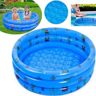 Produktbild von Planschbecken, Aufblasbar Schwimmbad 3 Klingeln PVC rutschfest Bade Wannenpools für Familie Outdoor Garten Hinterhof Wasserspiel