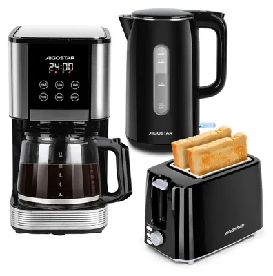 Produktbild von Aigostar - 14-Tassen Filterkaffeemaschine/ Wasserkocher 1,7L/ 2-Scheiben Toaster