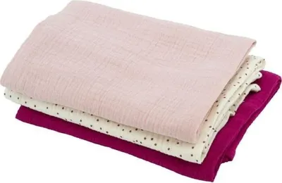 Obrázok produktu pre Sada 3 kusov detských plienok, 60 x 60 cm, bambus, 1 s potlačou + 2 jednofarebné, ružová grenadína, Öko-Tex Standard 100