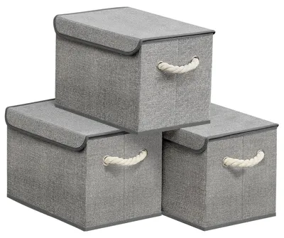 Produktbild von Aufbewahrungsbox mit Deckel, 3er-Set, faltbar, aus Stoff, Aufbewahrungsorganizer, für Kleiderschrank, mit Griffen, für Schlafzimmer, Wohnzimmer, 38 x 25 x 25 cm