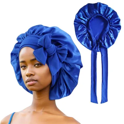 Produktbild von Damen Satin Bonnet Schlafhaube verstellbar marineblau