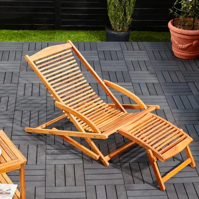 Image de CASARIA® Chaise longue en bois d'acacia Bain de soleil ergonomique avec appuie tête Transat jardin Repose pieds amovible