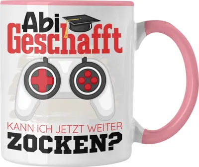 Produktbild von Trendation - Abi Geschafft Abitur Prüfung Bestanden Tasse Geschenk Kann Ich Jetzt Weiter Zocken Gamer Geschenkidee (Rosa)