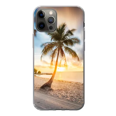 Produktbild von MuchoWow® Handyhülle Schutzhülle Hülle für iPhone 13 Pro Sonnenuntergang - Strand - Palme Silikon Softcase Handy Hülle - Handy-Tasche