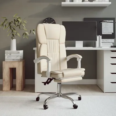 Obrázek produktu pro vidaXL Kancelářská židle s funkcí polohování krémová Imitace kůže - Kancelářská židle s funkcí polohování - Kancelářské židle s funkcí polohování - Kancelářská židle s funkcí relaxace - Kancelářská židle k psacímu stolu