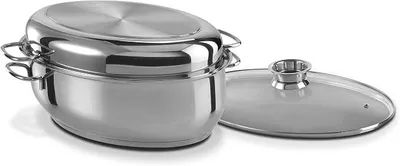 Imagen del producto de Olla multifunción 3 en 1: olla de alta calidad con 2 tapas, ideal para estofar, cocinar al vapor y freír, apta para inducción y horno. Acero inoxidable, resistente a la corrosión, 8,5 litros, color plateado