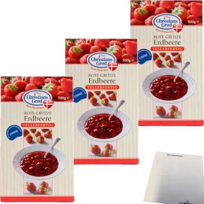 Produktbild von Chr.Grod Grütze Erdbeer Erdbeergrütze 3er Pack (3x500g Packung) + usy Block