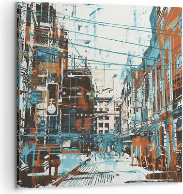 Produktbild von Bild auf Leinwand - Leinwandbild - Stadt Straße Haus - 60x60cm - Wand Bild - Wanddeko - Wandbilder - Leinwanddruck - Bilder - Kunstdruck - Wanddekoration - Leinwand bilder - Wandkunst - AC60x60-3806