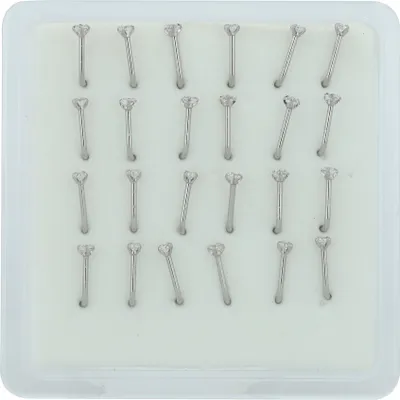 Produktbild von "Lulsia" Edelstahl Nasen Piercings, 24 Stück, Stabstärke 0,8 mm / Stablänge 7 mm / Ø 2 oder 2,5 mm