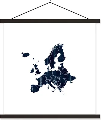 Produktbild von MuchoWow® Textilposter Europa Karte - Schwarz und Weiß 90x90 cm mit schwarzem Rahmen - Magnetisches
