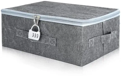 Produktbild von Azomor® Faltbare graue Aufbewahrungsbox mit Schloss und Griffen für Kleidung und Spielzeug