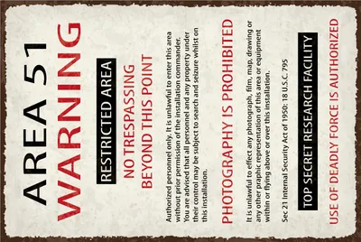 Produktbild von vianmo Blechschild 30x20 cm Area 51 warning no trespassing