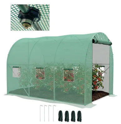 Image de Serre de Jardin Tunnel 6 m2 avec systššme d'arrosage intšŠgršŠ, 3L x 2l m 6 fenšºtres Porte enroulable Vert