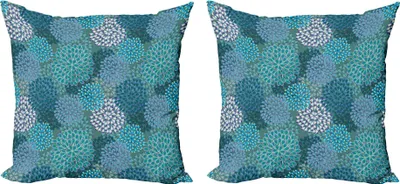 Obrázek produktu pro ABAKUHAUS Květinová sada povlaků na polštář (2ks), abstraktní okvětní lístky karafiátů, digitální živý design kruhu Essence Bouquet, 40 x 40 cm, petrolejově modrá Teal