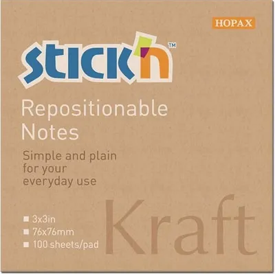Produktbild von Bloček samolepicí Stick'n Hopax Kraft, 76x76 mm, přírodní hnědý papír, 100 lístků