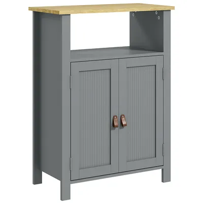 Image de Meuble de salle de bain Kleankin Multi-Storage, grande armoire à double porte avec étagère réglable en hauteur, gris et naturel