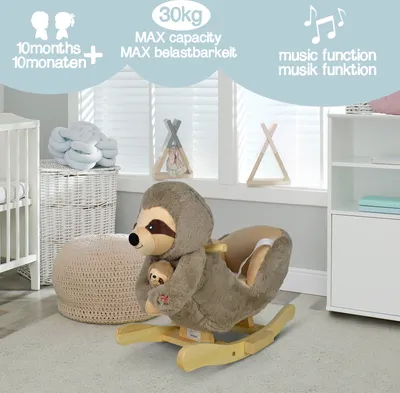 Produktbild von Infantastic® Schaukeltier - Faultier, Plüsch, ab 1 Jahr, für Baby und Kind, Elefant/Einhorn/Faultier/Marienkäfer/Schaf, mit Gurt, Musik, Griff, Fußstütze - Schaukelstuhl, Schaukelspielzeug, Schaukelpferd
