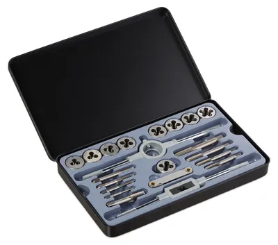 Immagine prodotto di Relaxdays Maschiatore M3 - M12, 9 maschi e maschiatori, maschi a vite, calibro per filettature, portamaschi, argento