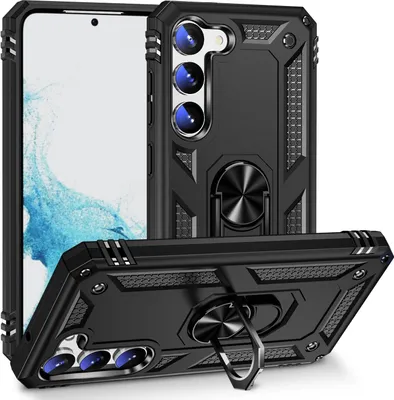 Produktbild von Schutzhülle für Samsung Galaxy S23, Dual Layer Robust Militäre Fallschutz Hülle mit Ringhalterung Ständer Schwarz