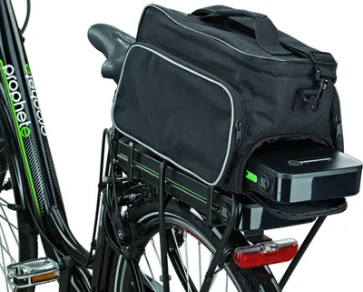 Produktbild von Prophete Gepäckträgerpacktasche für E-Bike, Hauptfach aufgeteilt für Akku und sonstiges Gepäck, zwei Seitentaschen, 12 Liter; 604