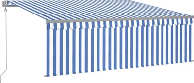Produktbild von vidaXL Markise Automatisch Einziehbar mit Volant 4,5x3 m Blau und Weiß