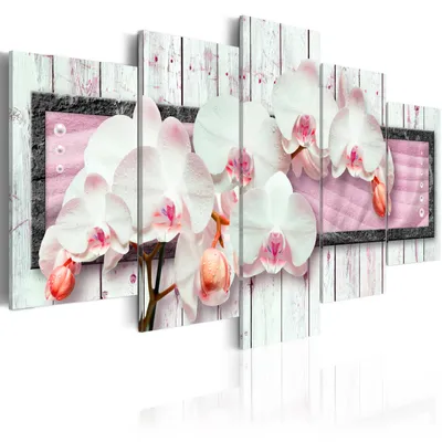 Produktbild von Modernes Wandbild b-A-0004-b-o (150x75) - 5 Teilig Bilder Fotografie auf Vlies Leinwand Foto Bild Dekoration Wand Bilder Kunstdruck Abstrakt Orchidee Holz