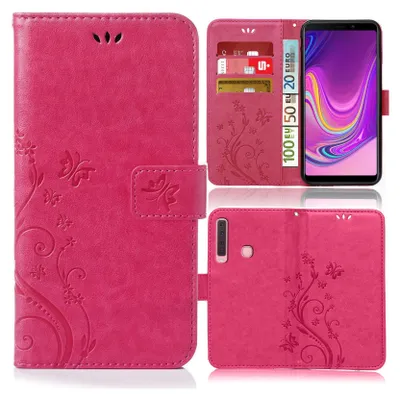 Produktbild von Handy Tasche für Samsung Galaxy A40 Schutz Hülle Handyhülle mit Blumenmuster Klapp Hülle mit Standfunktion und Kartenfächer Pink