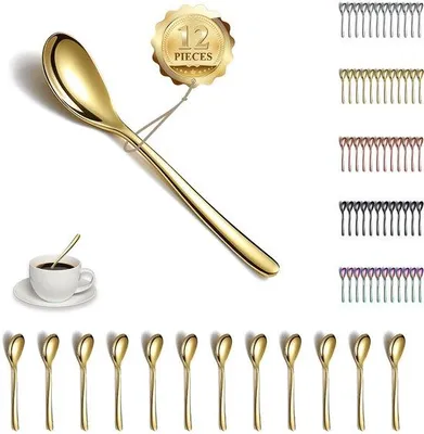 Produktbild von Ibenzoa® Goldene Edelstahl-Löffel – 12-teiliges Set (14 cm), Kaffeelöffel & Dessertlöffel, spülmaschinenfest, für Kaffee, Espresso und Desserts