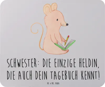 Produktbild von Mr. & Mrs. Panda Mauspad Schwester Heldin - Grau Pastell - Geschenk, Familiengeschenk, laptop, Dankeschön, Familie, Erinnerungen, pc mousepad, herzerwärmende Sprüche