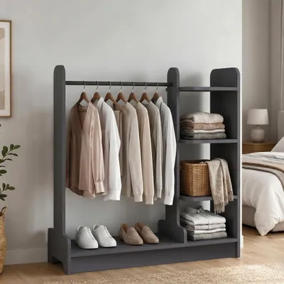 Produktbild von VCM Kleiderständer H. 110 x B. 106 x T. 35 cm mit Regal & Kleiderstange Offene Garderobe für Schlafzimmer Flur Ankleide - Lempu L
