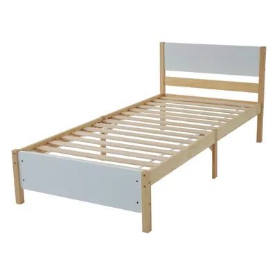 Produktbild von Massivholzbett, 90x200 cm, Einzelbett mit Lattenrost und Kopfteil, Holzbett aus Kiefer, Jugendbett