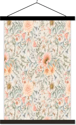 Produktbild von MuchoWow® Textilposter Blumen - Blätter - Pastell 120x180 cm mit schwarzem Rahmen - Fotos