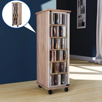 Produktbild von VCM CD Regal Holz | CD Schrank mit ESG-Sicherheitsglastüren für 204 CDs oder 72 DVDs | Maße: H. 98 x B. 31 x T. 35 cm | Elegantes DVD Regal mit Rollen | Blu ray Regal | CD Regal - Valenza