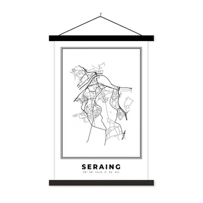 Produktbild von MuchoWow® Textilposter Karte - Seraing - Schwarz und weiß - Stadtplan - Belgien 120x180 cm mit schwarzem Rahmen - Fotos