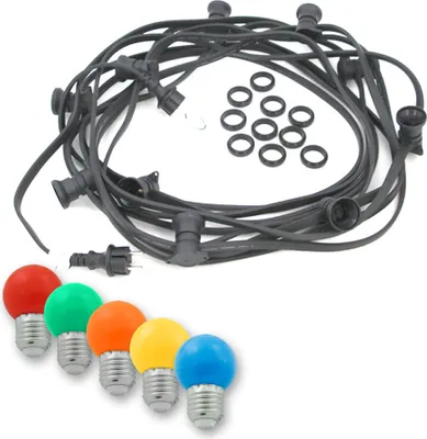 Produktbild von Illu-/Partylichterkette BLACKY 10m - Außenlichterkette schwarz - 10x E27 bunte LED Kugellampen