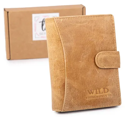 Zdjęcie produktu dla WILD Duży Pionowy Portfel Męski Skórzany RFID w Kolorze jasnobeżowym piaskowym