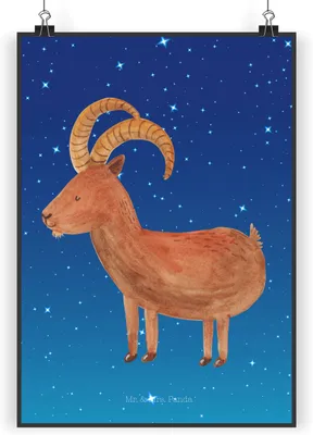 Produktbild von Mr. & Mrs. Panda Bild Sternzeichen Steinbock DIN A3 - Sternenhimmel Blau - Geschenk, wanddeko, Geburtstag Dezember, Steinböcke, Ziege, Wanddekoration, Bock, Januar