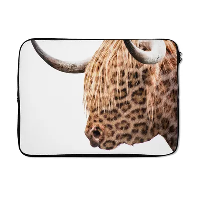 Produktbild von MuchoWow® Laptop Hülle 13 Zoll Schottischer Highlander - Pantherdruck - Weiß Laptoptasche - Laptophülle - Sleeve - Rundumschutz
