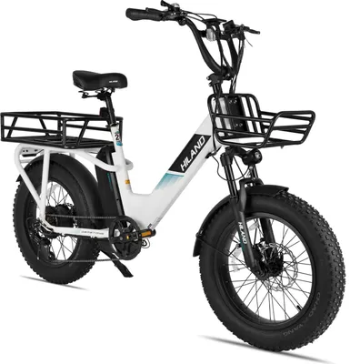 Produktbild von HILAND 20 Zoll Fat Tire Cargo EBike für Erwachsene, Leichter Aluminiumrahmen Elektrofahrrad, Shimano 7 Gänge mit Federgabel Ebike für Damen und Herren