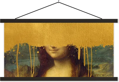 Produktbild von MuchoWow® Textilposter Mona Lisa - Gold - Da Vinci 90x45 cm mit schwarzem Rahmen - Klemmleisten