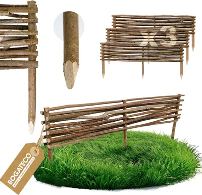 Obrázek produktu pro BOGATECO 3 x lemování záhonů z lískových oříšků | výška 20 cm a délka 120 cm | plůtek Ideální jako lemování záhonů