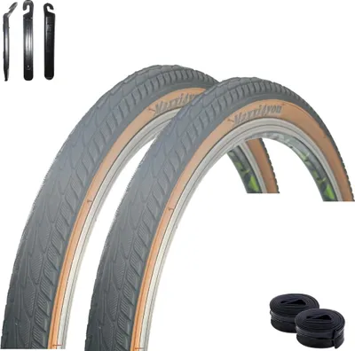 Produktbild von 2 x maxxi4you HY 156 Fahrradreifen in Schwarz/Braun 47-559 (26 x 1,75) + 2 x passende Schläuche AV inkl. maxxi4you Reifenheber