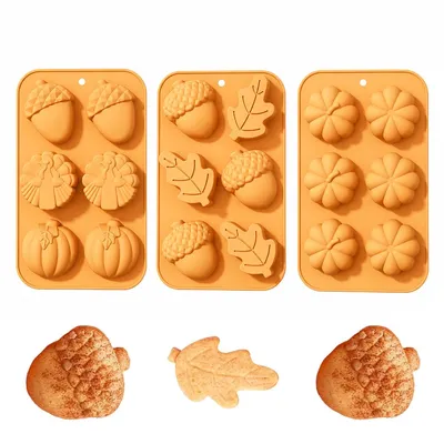 Produktbild von Silikonform Schokoladenform 3er Set, 3D Kürbis Blatt Backform für Pralinen, Kuchen und Desserts, Herbst Halloween Backzubehör, hitzebeständig